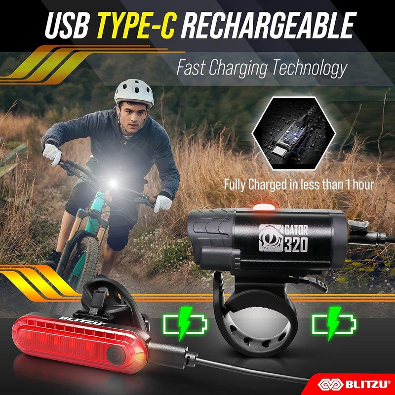 Super Bright USB-C Bike Lights Headlight Taillight & Bell Set Waterproof Night2