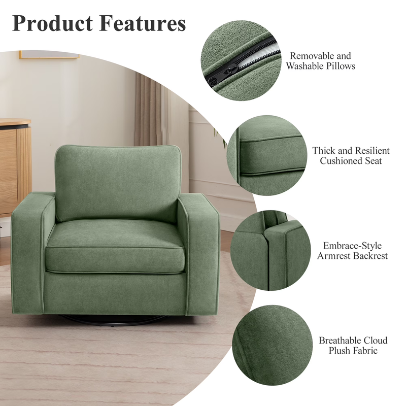 360° Swivel Accent Chair Comfy Upholstered Armchair Green4