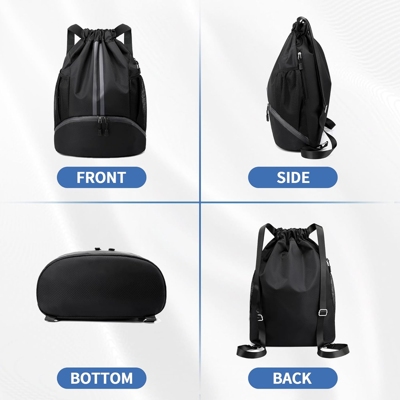 Drawstring Gym Bag with Shoe Compartment Water Resistant Sports Backpack Cinch5