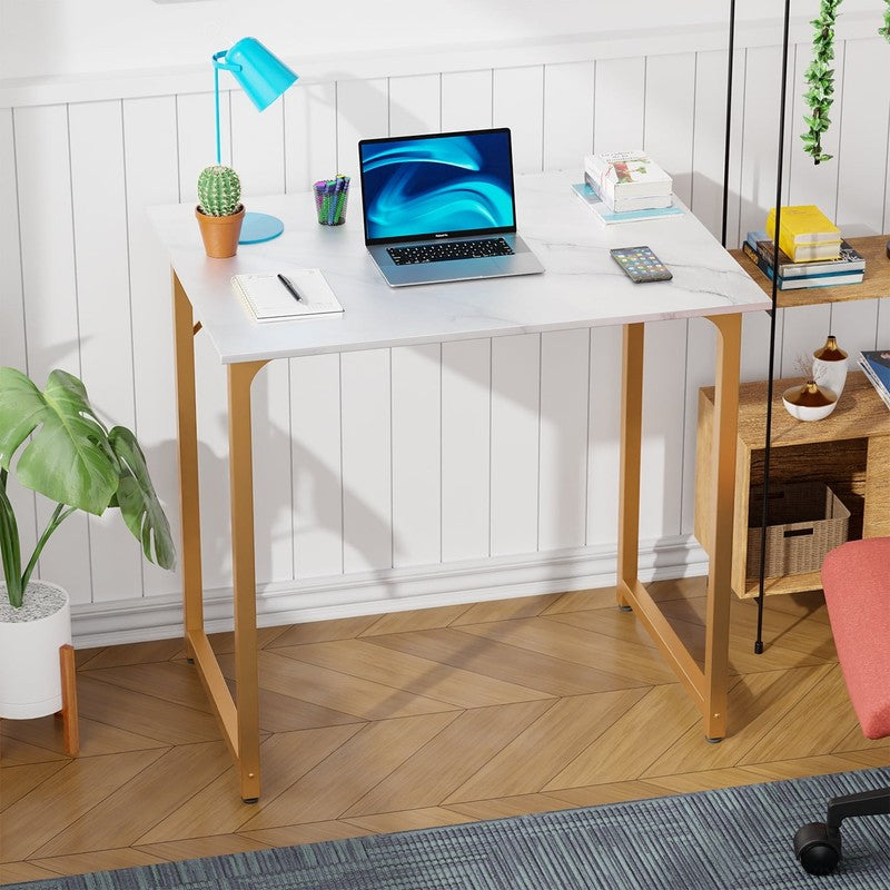 32" Computer Desk Office Desk w/ Metal Frame for Adults Gold4