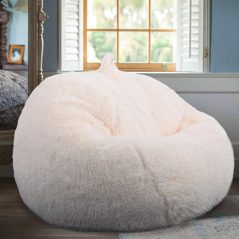 Fluffy Stuffed Animal Storage Bean Bag Cover Faux Fur Beige10
