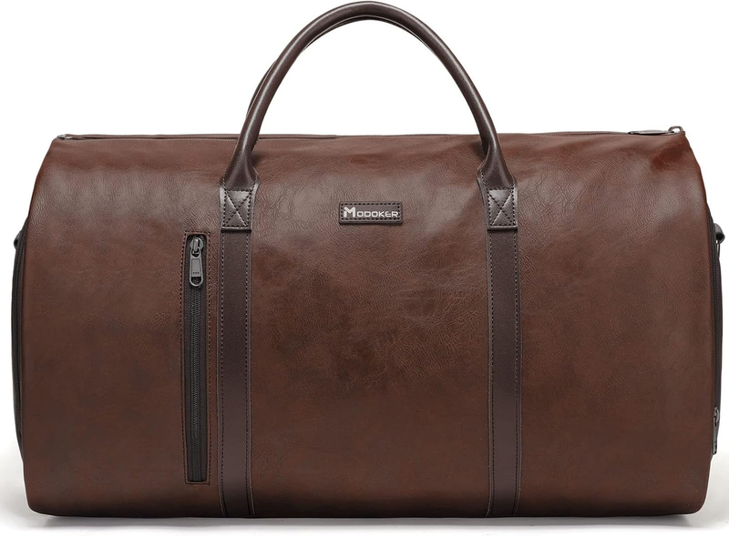 Leather Garment Duffle Bag Brown Waterproof Suit Travel Carry On Business7
