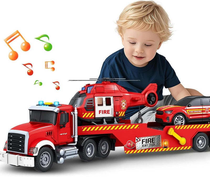 Extra Large Fire Truck Toys for Boys Girls with Racing Car and Helicopter, Light7