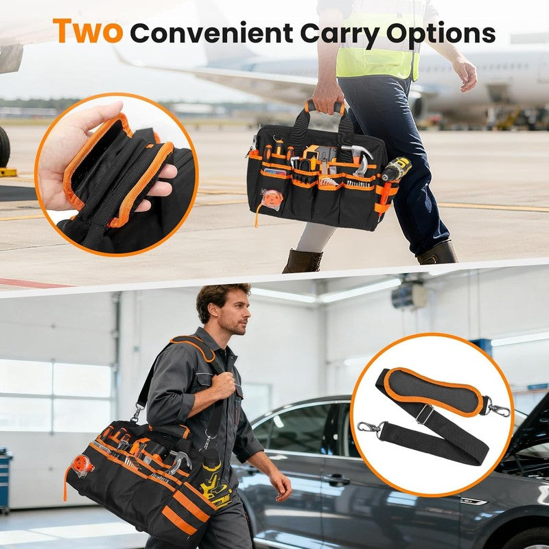 17" Heavy Duty Tool Bag Multi-Pocket Waterproof Organizer Black-Orange4