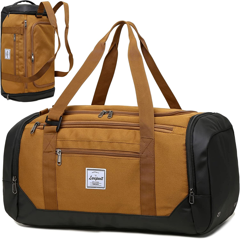 40L Travel Duffle Gym Bag Khaki Shoes Compartment Wet Pocket Weekender8