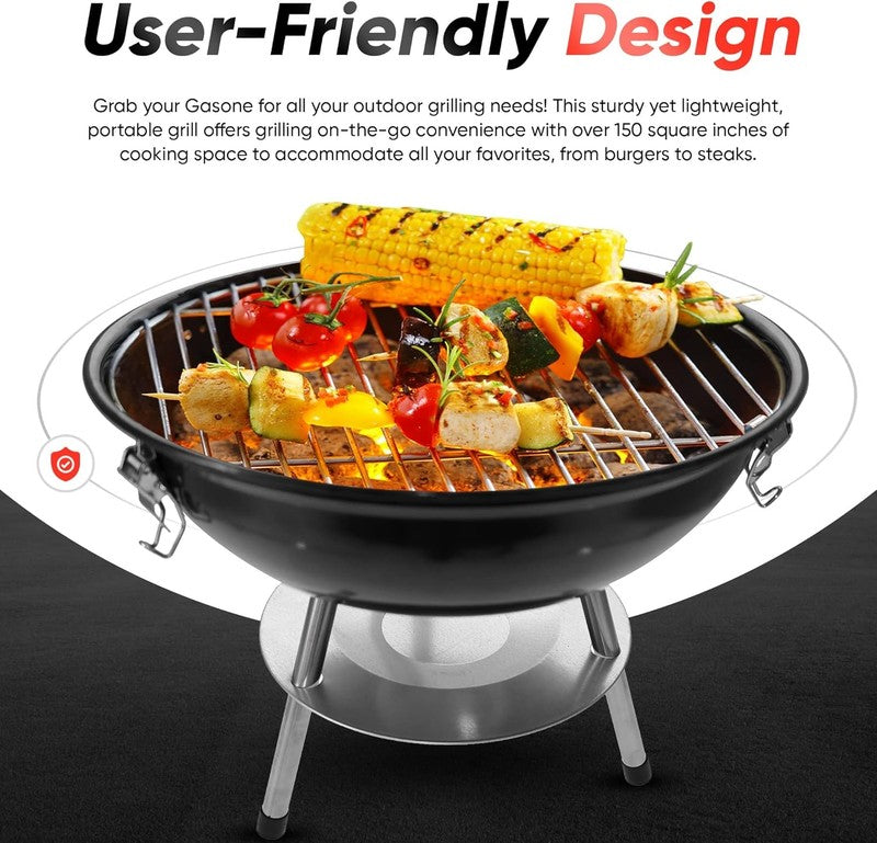 – 14-Inch Portable Barbecue Grill with 3-Point Locking Lid for Heat Preservation4