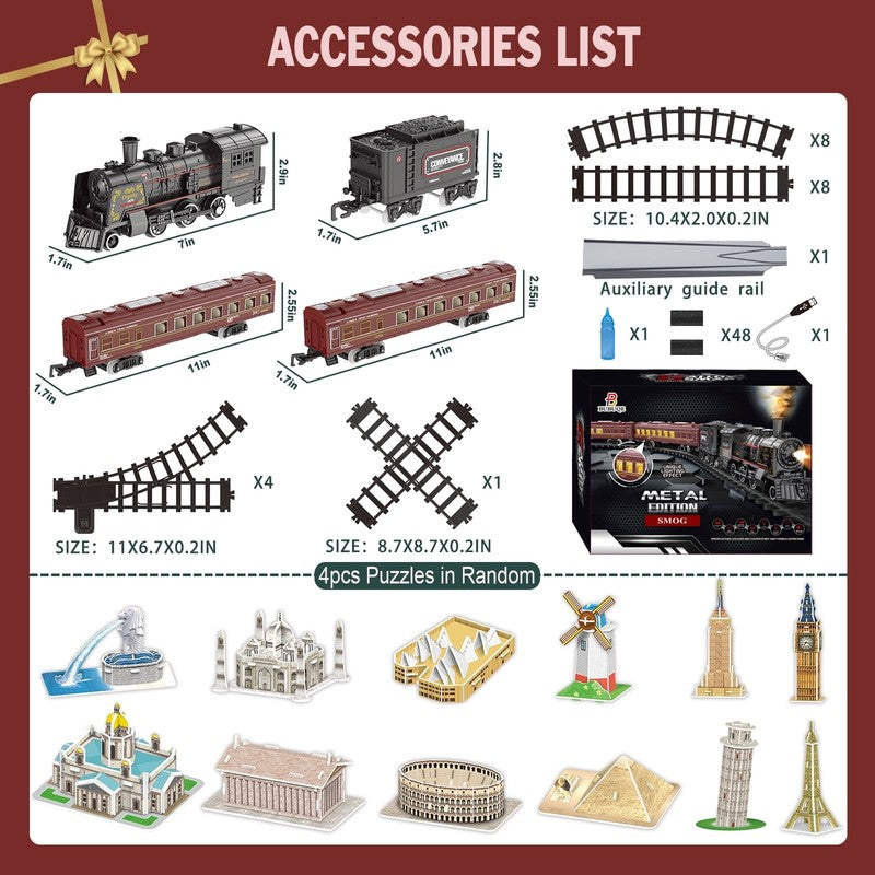 Electric Train Sets for Kids Metal Alloy Christmas Train Toys Steam Locomotive, 6