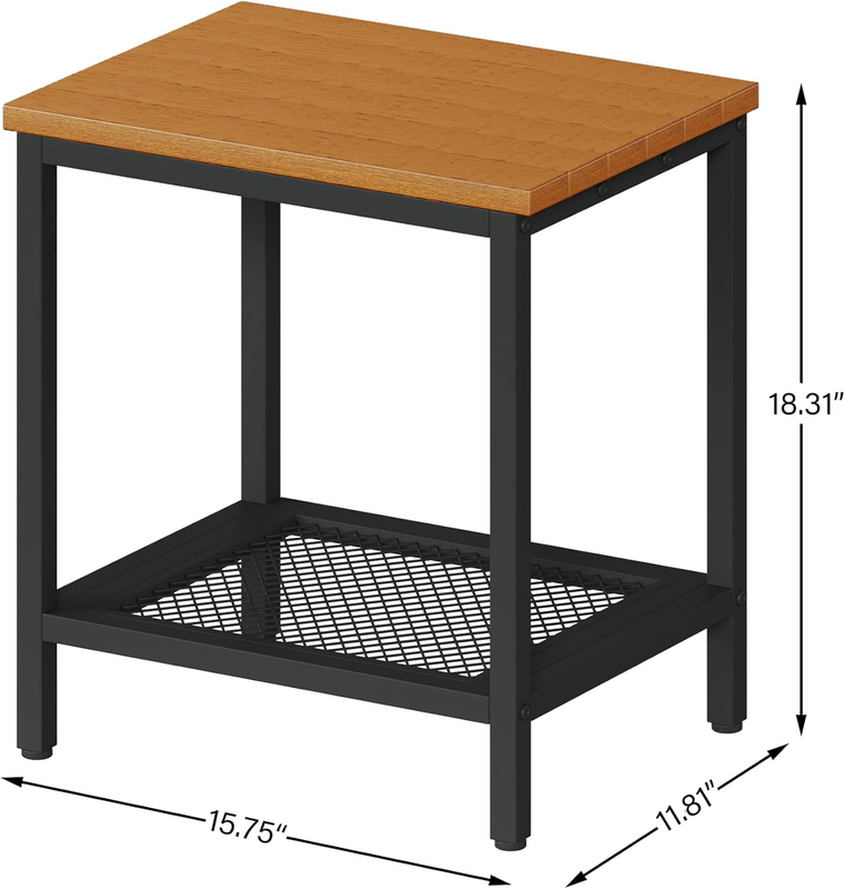 Outdoor Side Table with Storage, 2-Tier Patio End Tables Weather Resistant, Blac2
