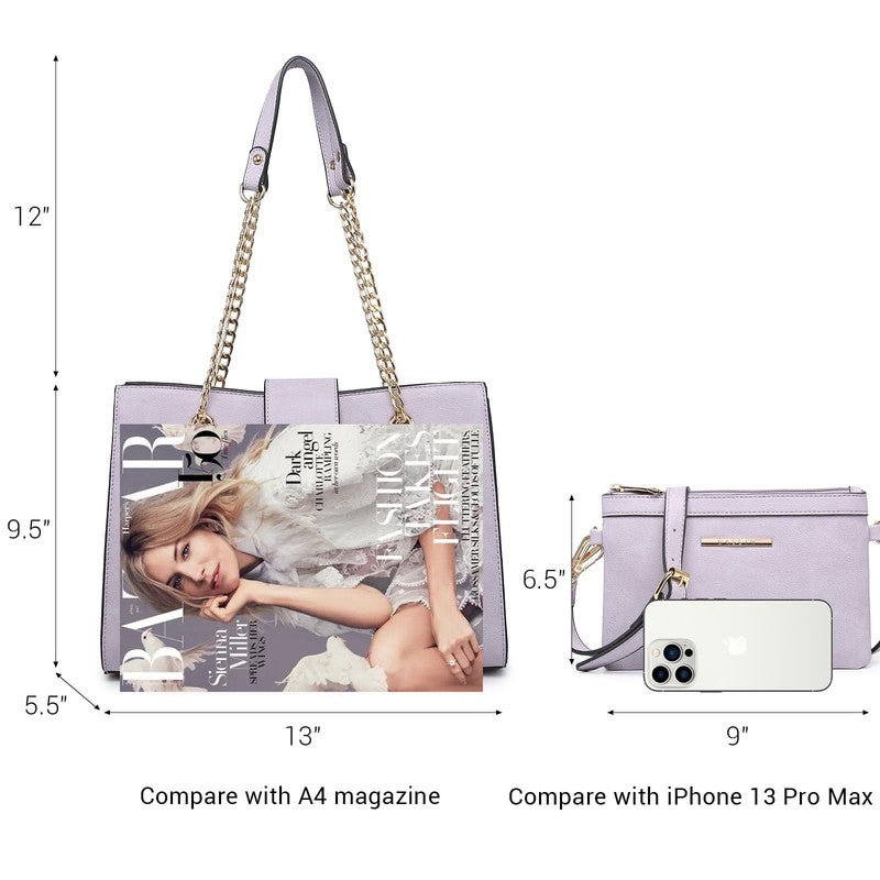 Women Hobo Bag Vegan Leather Tote Chain Shoulder Satchel Bag with Clutch3
