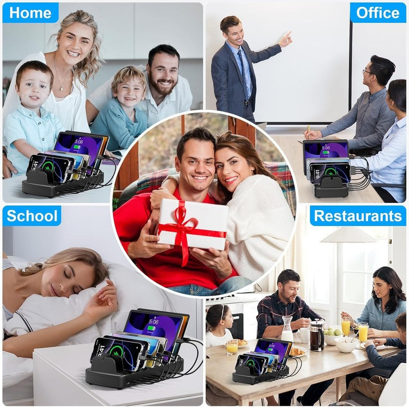 510W USB C Charging Station – 10 Port Fast Charger with Cables for Phones 7