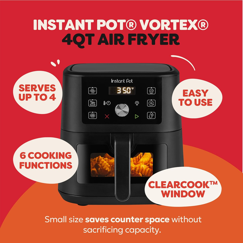 4Qt Vortex 6 in 1 Mini Air Fryer Air Fry Roast Bake Reheat Black1
