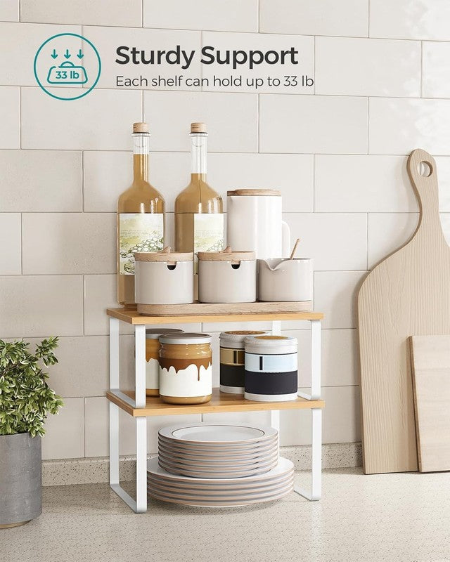 Cabinet Organizer Shelf Set of 4 Stackable Kitchen Storage Spice Rack Beige4