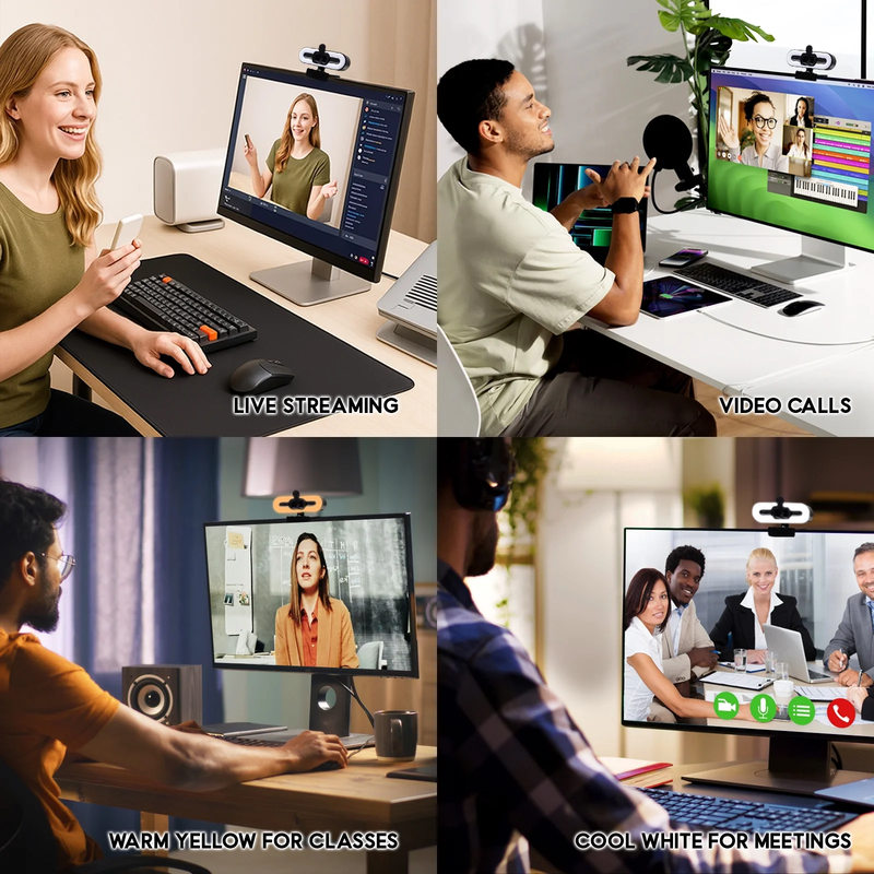 4K HD USB Webcam with Ring Light Autofocus Dual Mics for PC Laptop Gaming6