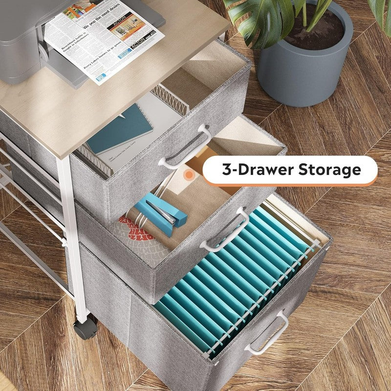 Mobile File Cabinet, Rolling Printer Stand with 3 Drawers, Fabric Vertical Filin4