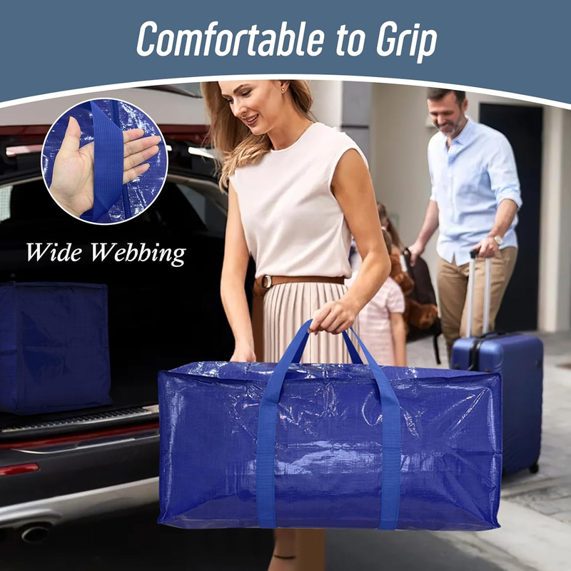 6 Pack Heavy Duty Moving Bags Large Storage Zipper Handles Blue5