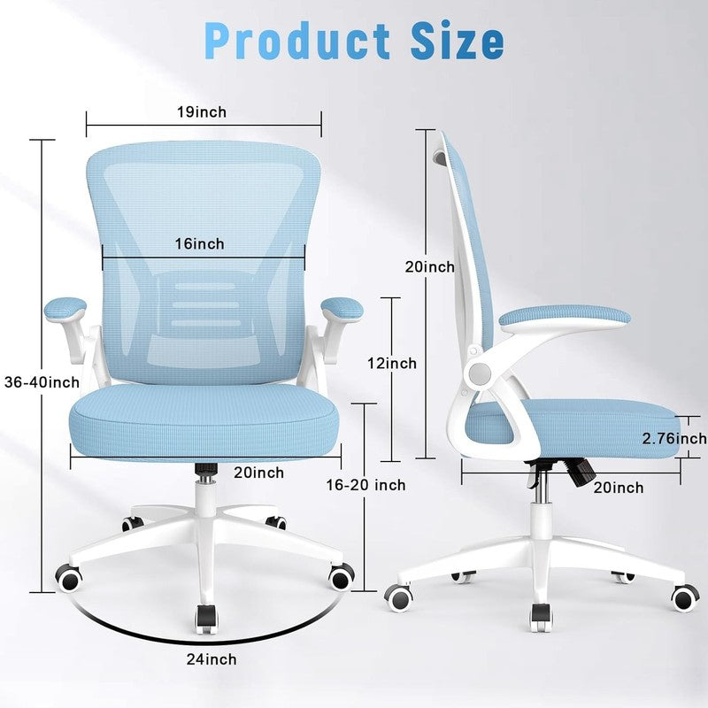 Office Desk Chair Mid Back Mesh Adjustable Height Flip Up Arms Lumbar Blue2