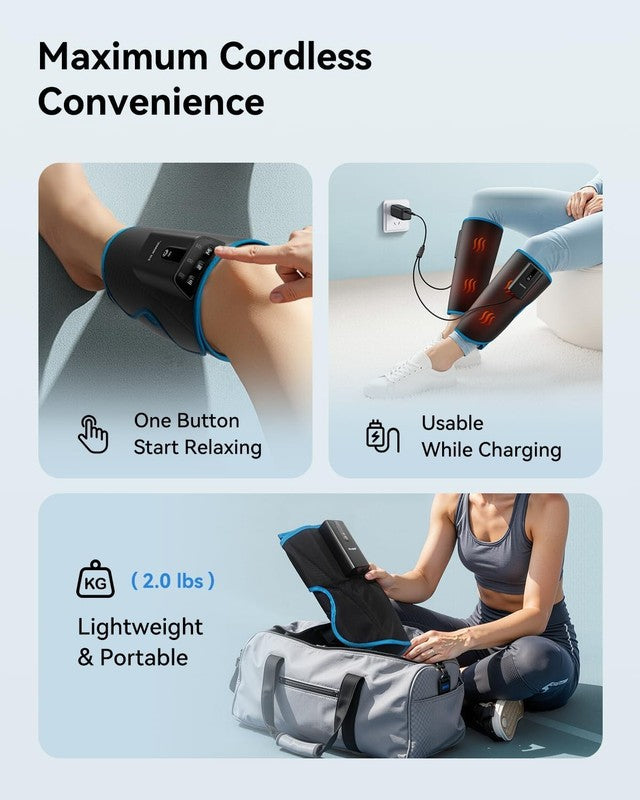 Cordless Calf Massager w/ Heat Compression Rechargeable Pain Relief RLS Edema6