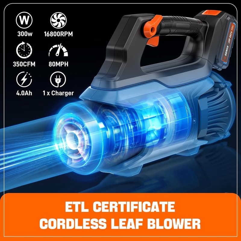 20V Max Leaf Blower, Cordless, Brushless, Handheld, up to 350 CFM and 80 MPH, 2 2