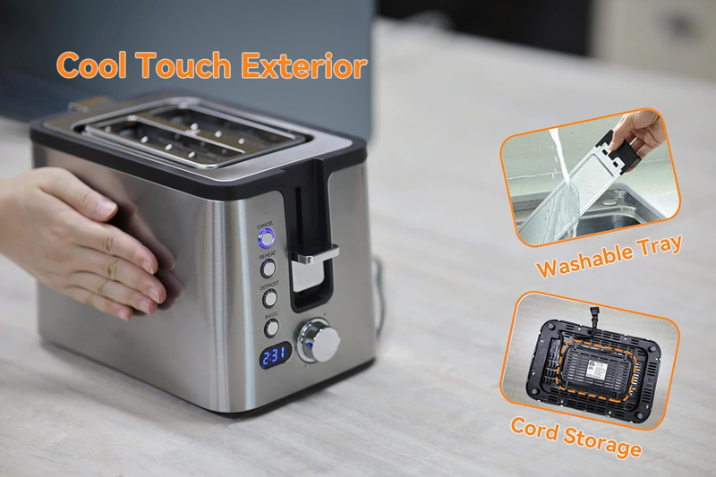 2 Slice Stainless Steel Toaster - Timer, Bagel, Defrost, Warming Rack, 6 Shade4