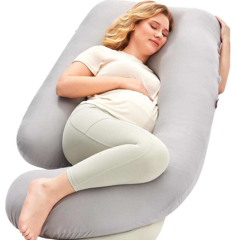 57in U Shaped Pregnancy Pillow Full Body Maternity Jersey Cotton Gray9