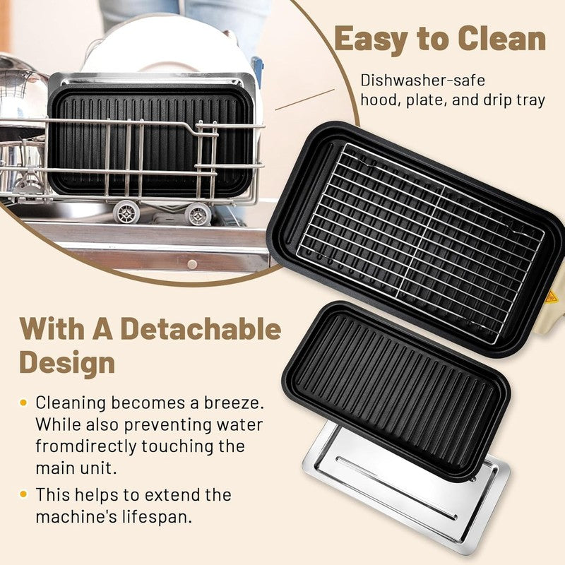 2 in 1 Electric Indoor Grill Smokeless 1700W Nonstick Removable Plate6