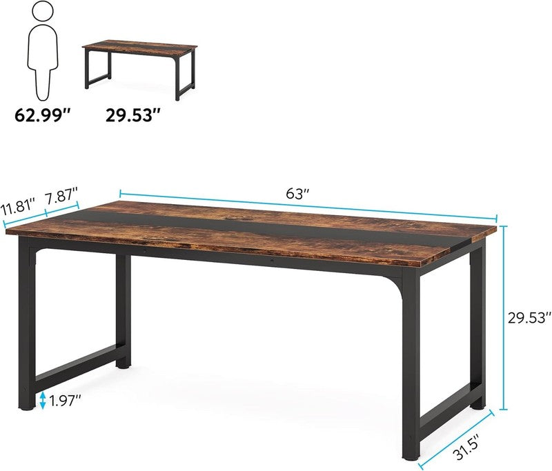 63x31.5'' Modern Computer Desk Large Office Writing Desk Rustic Black2