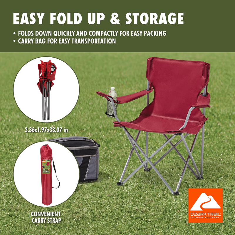 Quad Folding Camp Chair with Cup Holder, Red3