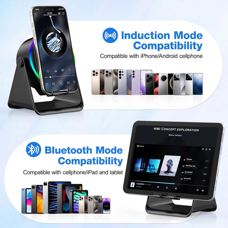 Wireless Induction Speaker, 5 in 1 Bluetooth Speaker with Cell Phone Stand, HD S4