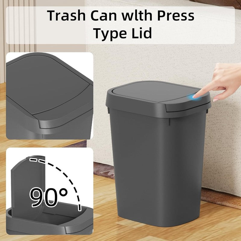 3-Pack 2.6 Gal Slim Trash Cans with Pop-Up Lid, Gray Plastic Waste Bins6