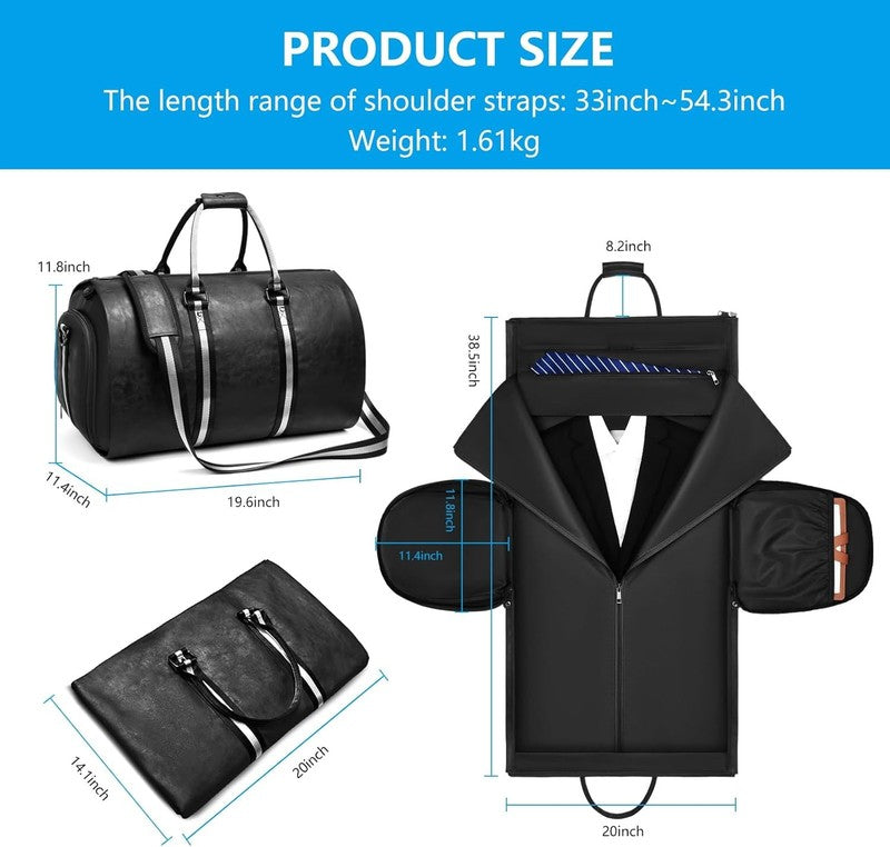 Men Leather 2in1 Garment Duffle Bag Waterproof Suit Travel Carry On3