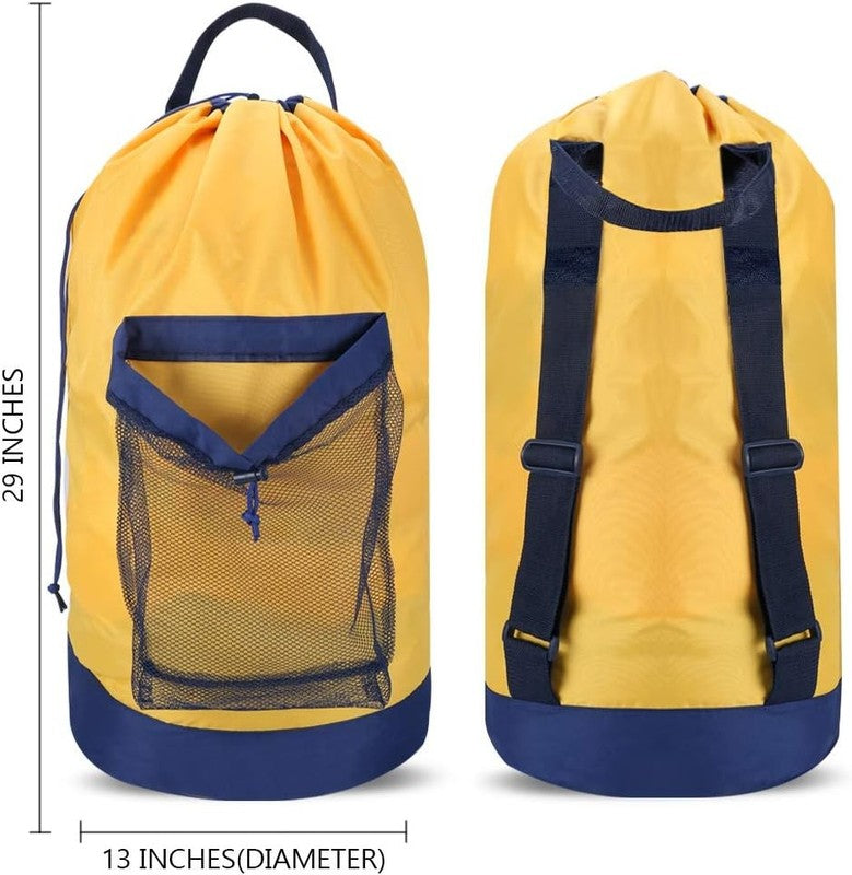 Backpack Laundry Bag with Straps & Pocket, Durable Nylon Clothes Yellow1