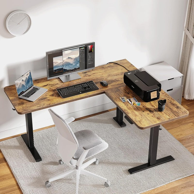 L-Shaped 63x55 Electric Standing Desk Adjustable Height Rustic Brown1