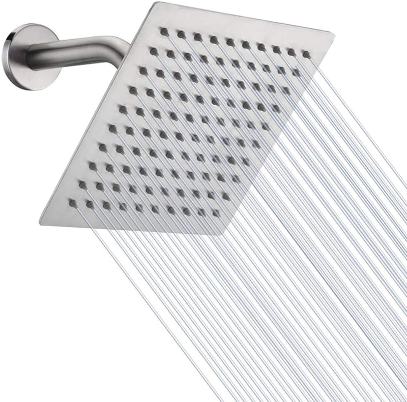 8" Brushed Nickel Rainfall Shower Head High Pressure Stainless Steel Square0