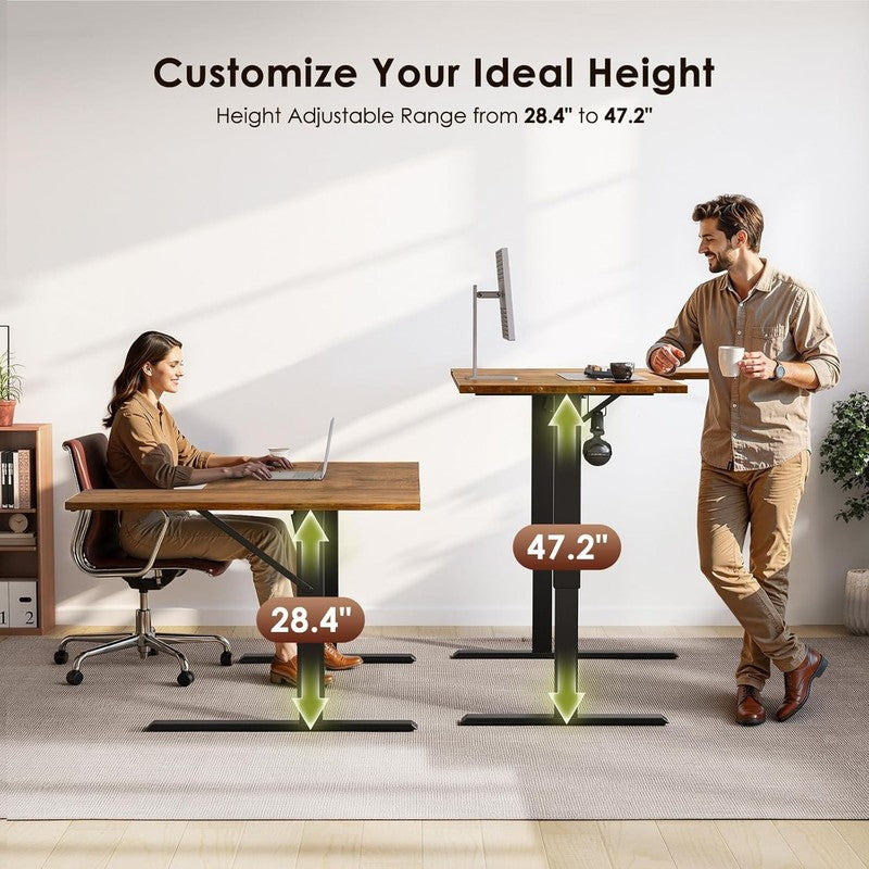 55'' Electric L Shaped Standing Desk Height Adjustable Corner Desk Rustic Brown3