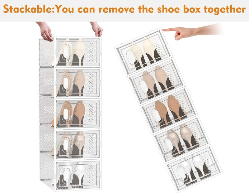 12 Pack Clear Plastic Shoe Storage Boxes, Stackable Organizers with Lids Size 104