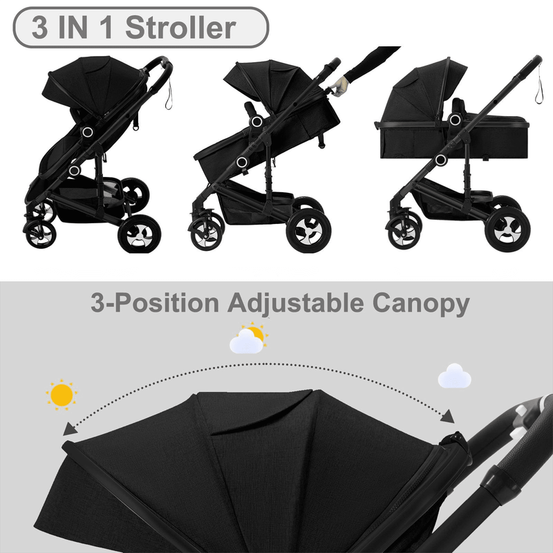 3-In-1 Convertible Baby Stroller with Big Seat and Adjustable Canopy, 24 Pound, 1