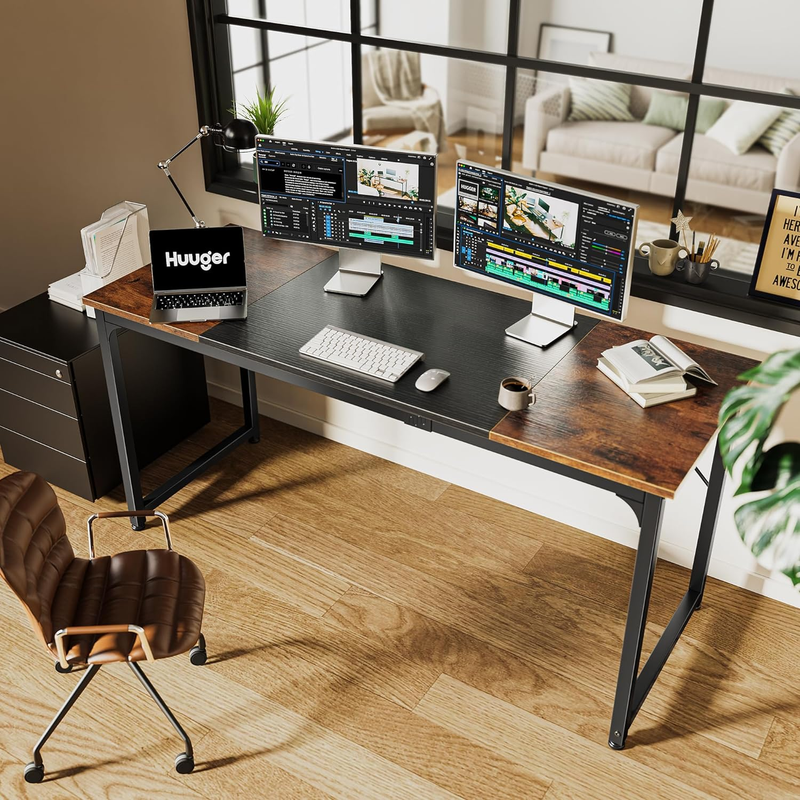63'' Computer Gaming Desk w/ Storage Office Writing Desk Metal Rustic Brown5