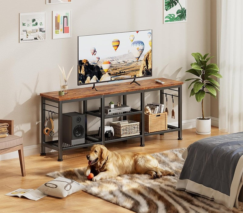 TV Stand for up to 55" TVs, Entertainment Center with Open Storage, Rustic Brown4