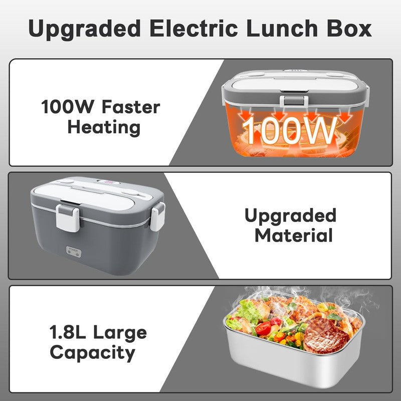 Electric Lunch Box 100W 1.8L Heated Food Warmer Portable 12/24V 110 230V4