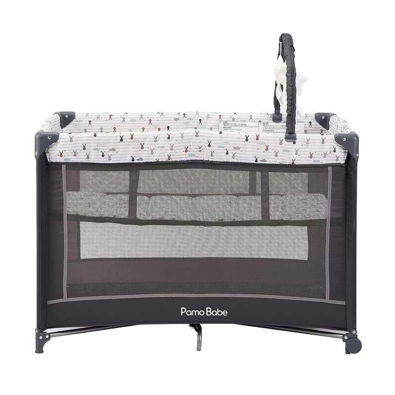 Portable Playard,Sturdy Play Yard with Padded Mat and Toy Bar with Soft Toys2