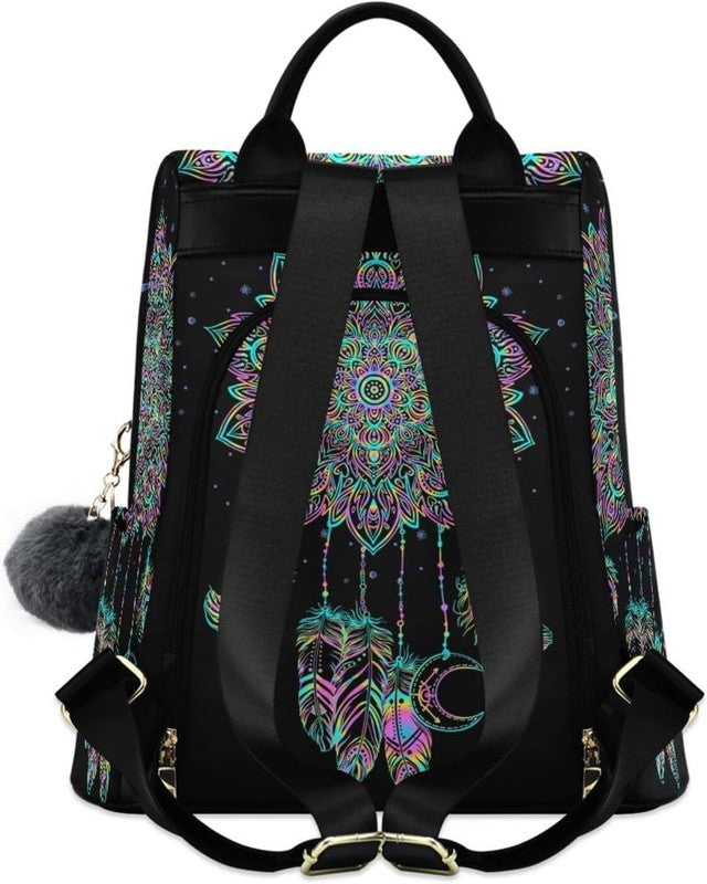 Women Boho Backpack Dreamcatcher Lotus Anti Theft Fashion Shoulder Bag Backpack1