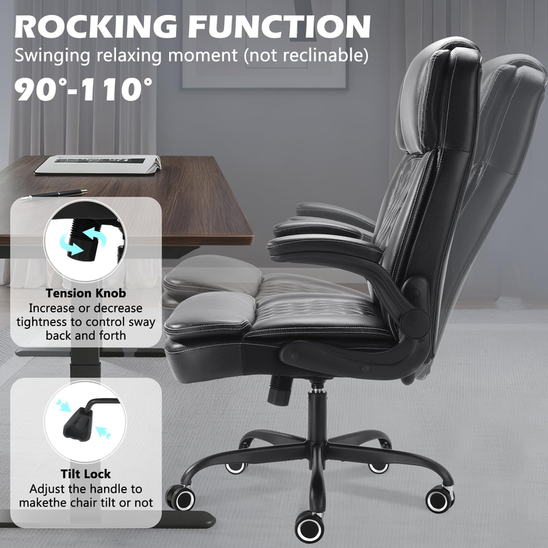 450LBS Big and Tall Executive Office Chair with Flip up Arm, Heavy Duty PU Leath6