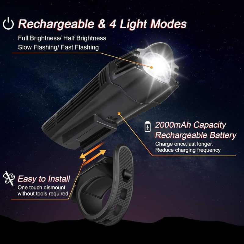 Ultra Bright USB Rechargeable Bike Light Set Front & Rear 4 Modes Easy Install2
