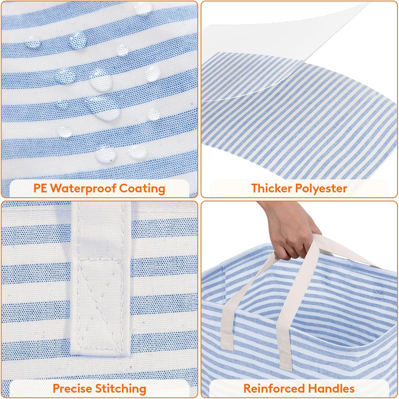 2 Pack 80L Laundry Basket Collapsible Waterproof Reinforced Handles Blue5