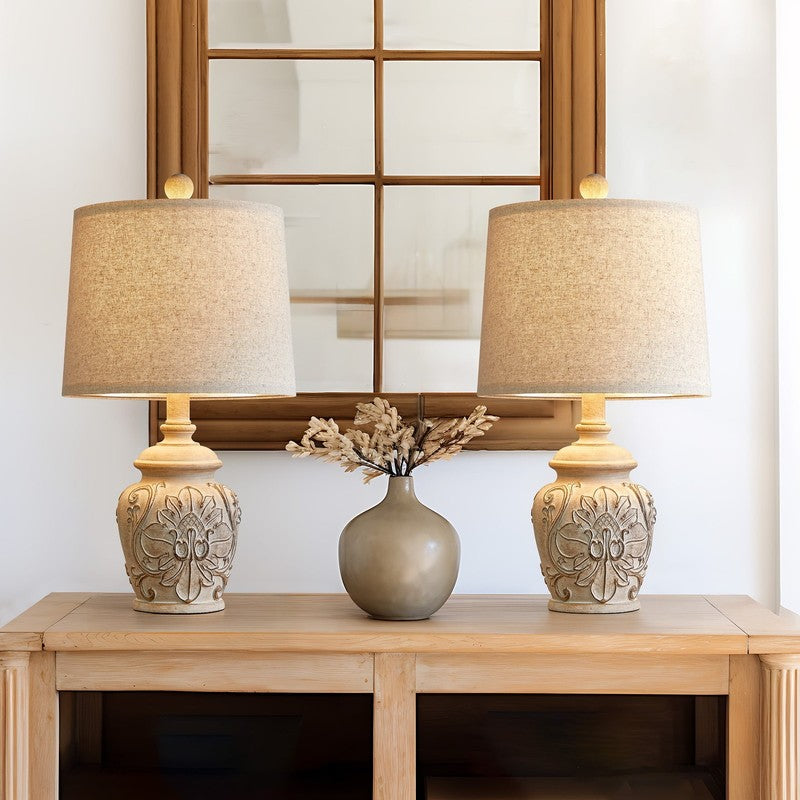 Set of 2 18.75" Rustic Retro Farmhouse Table Lamps Resin for Bedroom2
