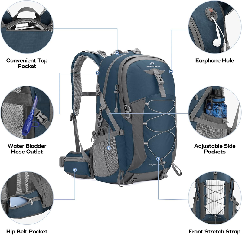 40L Waterproof Hiking Backpack Camping Travel Daypack Blue2