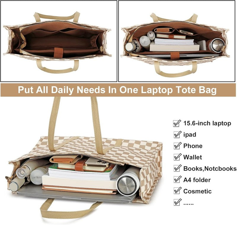15.6" Laptop Tote Bag for Women Canvas Work Shoulder Messenger Briefc4