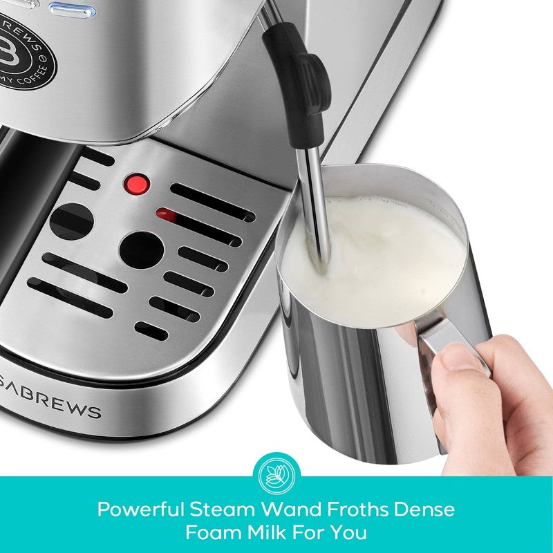 20 Bar Espresso Machine with Milk Frother 34Oz Water Tank Silver Coffee Maker5