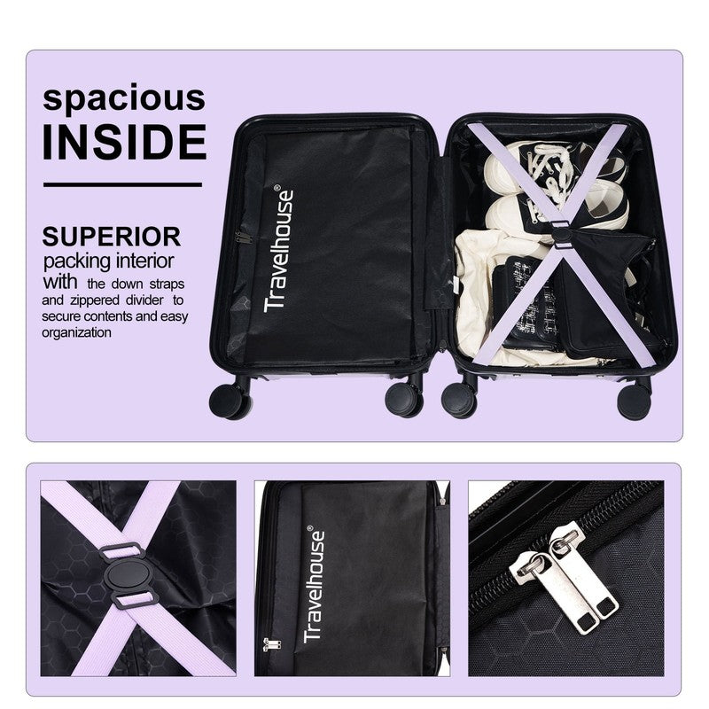 20" Underseat Hard Sided Carry On Luggage, Spinner Wheels, Abs,Light Purple4