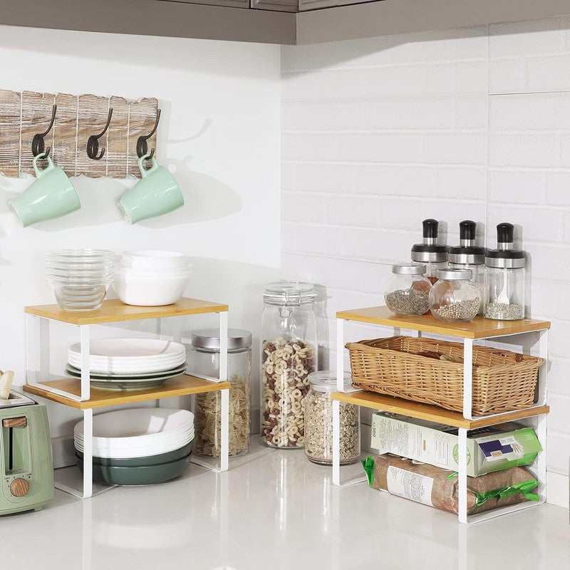 Cabinet Organizer Shelf Set of 4 Stackable Kitchen Storage Spice Rack Beige7